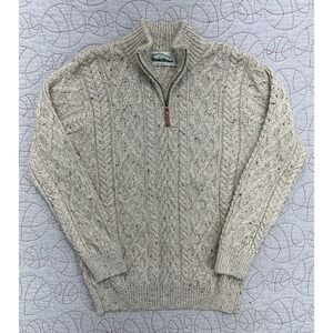 Aran Crafts Half Zip Sweater Beige 100% Merino Wool / Men's Medium